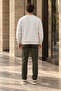 Men's Crew Neck Oversize Basic Sweatshirt with Stitching Detail - Snow Melange - 4