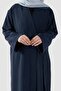 Striped Textured Tensel Abaya Navy Blue - 5