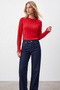 Women's Red Crew Neck Gold Button Detailed Crospan Wool Blend Knitwear Blouse Alc-X15770 - 3