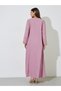 Pink Long Sleeves Round Neck Jalabiya with Gold Embroidery - 4