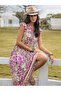 Floral A-Line Ankle Length Dress with Short Sleeves - 3