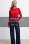 Women's Red Crew Neck Gold Button Detailed Crospan Wool Blend Knitwear Blouse Alc-X15770 - 2