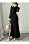 Black Maxi Dress with Sheer Sleeves and White Collar