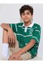 Teen Boys Green Striped Embroidered Short Sleeves Polo T-Shirt