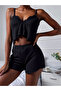 Black Ribbed Cami and Shorts Pajama Set - 4