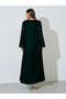 Dark Green Rhinestone Embellished Velvet Jalabiya - 5