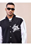 Varsity Jacket: Black and White Embroidered Button-Up