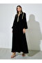 Black Embroidered Stand Collar Velvet Maxi Jalabiya - 2