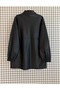 Trendy Oversized Faux Leather Jacket with Elastic Sleeves and Double Pockets - 4