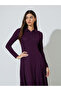 Purple Ribbed Knit A-Line Maxi Dress with Collar - 2