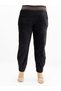 Plus Size High Waist Elastic Velvet Textured Women's Trousers with Pockets and Buttoned Leg Detail - 3