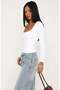 Women's White U-Neck Long Sleeve Diver Blouse - 3