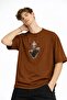 Deer Printed - Premium Fabric Oversize Men's T-Shirt Brown - 4