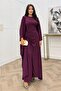 Women's Plum Drawstring Detailed Premium Tunic Pants Hijab Set Nms103