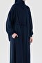 Ribbed Detailed Asymmetrical Robe Navy Blue - 8