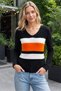 Women's Front Back V-Neck Long Sleeve Bat Sleeve Thessaloniki Knit Color Block Soft Elegant Casual Black White Orange Knitwear Sweater