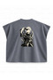 Jujutsu Kaisen Satoru Gojo Blindfolded Figure Panel Printed Boxy Oversize Sleeveless T-Shirt - Anthracite - 2