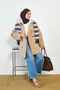 Women's Double-Sided Aler Detailed Lined Short Trench Coat Beige - 3