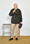 Women's Double-Sided Aler Detailed Lined Short Trench Coat Emerald Green - 5