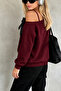 Women's Boat Neck Sweatshirt with Bow and Sleeve Strap Detail - 4