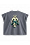 Boxy Oversize Sleeveless T-Shirt with Bull Carrying Kettlebell Print - Anthracite - 2
