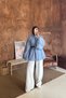 Lined Pastel Striped High Collar Hijab Tunic Oversize Casual Summer Women's Tunic with Gold Buckle Leather Belt as a Gift - 6