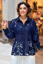 Navy Blue Laced Special Design Shirt - 100% Cotton - 2
