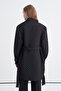Belted Patterned Long Black Jacket 0206 - 6