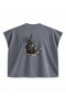 Slow Night Printed Gothic Boxy Oversize Sleeveless T-Shirt - Anthracite - 2