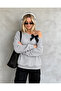 Women's Boat Neck Sweatshirt with Bow and Sleeve Strap Detail - 3