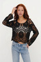 Women's Lace Pattern Openwork Sweater - Black Standard (36-42 Compatible) - 2
