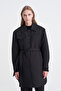 Belted Patterned Long Black Jacket 0206 - 2