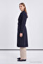 Double-Breasted Collar, Epaulettes, Belted Navy Blue Trench Coat 12528 - 4