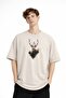 Deer Printed - Premium Fabric Oversize Men's T-Shirt Beige