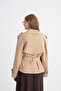 Short Camel Trench Coat with Shoulder Epaulettes 14265 - 7
