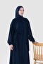 Ribbed Detailed Asymmetrical Robe Navy Blue