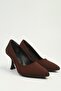 Brown Satin Textured Pointed Toe Thin Heel Shoes Pc-56068 - 2