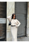 Women's Ecru Soft Textured Long Ribbed Knit Dress - 4