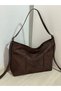 Suede Large Size Women's Shoulder Bag with Belt Detail and Front Pocket - 5