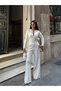 Women's Cream Snap Fastener Top and Bottom Two-Piece Set