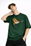 Bear - Printed Premium Fabric Oversize Unisex T-Shirt Khaki - 3