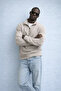 Men's Winter Knitted Collar Cream Sweatshirt - 4