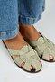 Gizemi Women's Genuine Leather Caged Water Green Slippers - 3