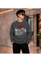 Men's Retro Motorcycle and Mountain Themed Printed Crew Neck Casual Regular Fit Sweatshirt