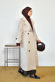 Women's Epaulette Detail Double Breasted Collar Lined Midi Length Trench Coat Stone - 4
