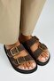 Sevalli 2 Women's Leather Genuine Leather Double Buckle Brown Slippers