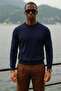Men's High-Neck Casual Navy Blue Knit Sweater - 2