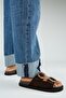 Machavel Women's Leather Genuine Leather Double Buckle Brown Slippers - 7