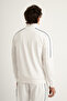 Stripe Agp 4 Full Length Zippered Men's Jacket with Stripe Detail and Stand Collar White - 3