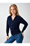 Navy Blue Shirt Collar Button Detailed Knitwear Cardigan - 3